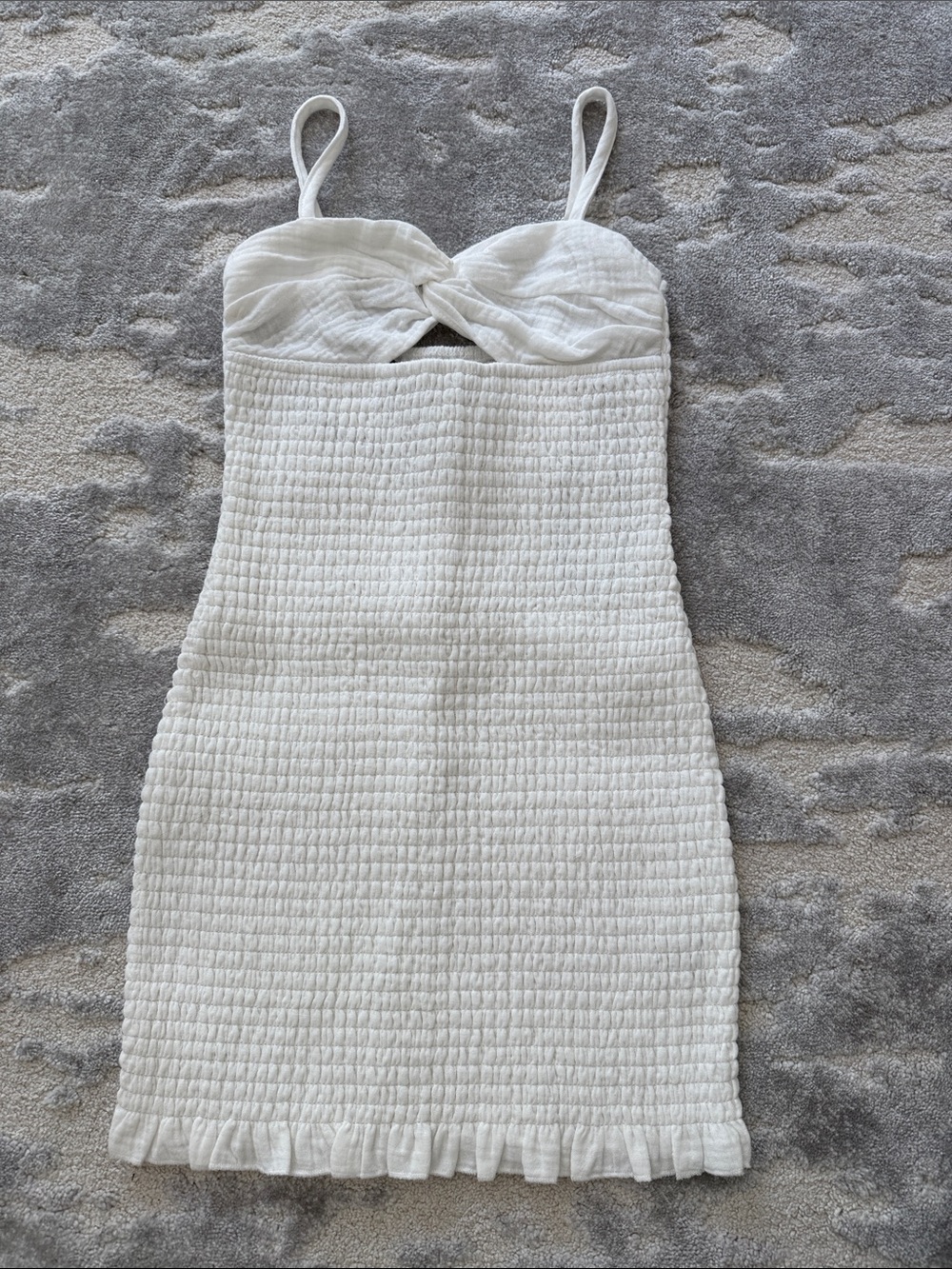 Katie J NYC White Smocked Mini Dress with Twist Front